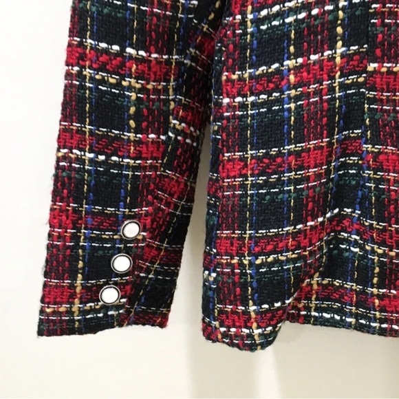 Rachel Zoe tweed double breasted Red Black Tartan plaid Size small NEW - Picture 3 of 3